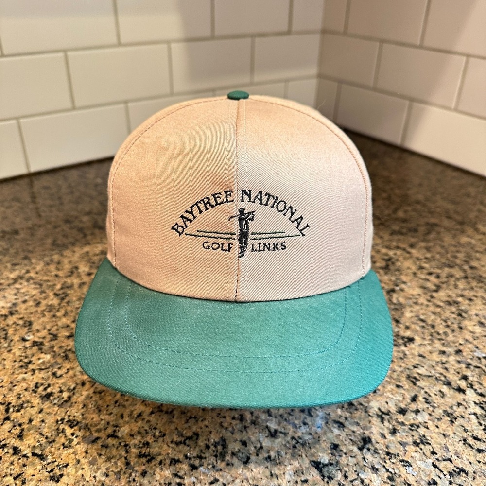 Vtg Baytree National East Course Adjustable Cap Hat Mens OS Tan Green Cotton